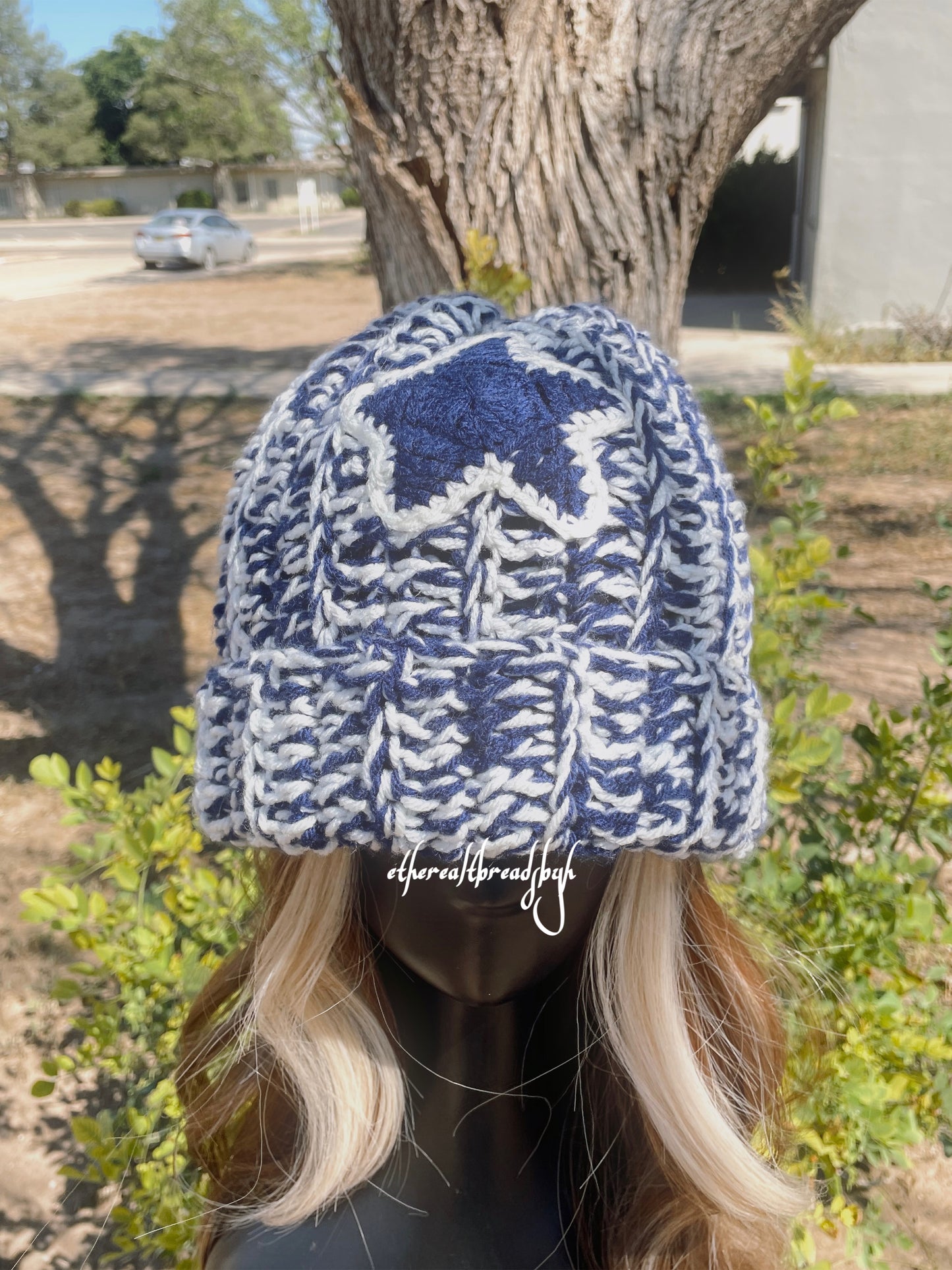 Navy + White Duo Chunky Beanie W/ Star