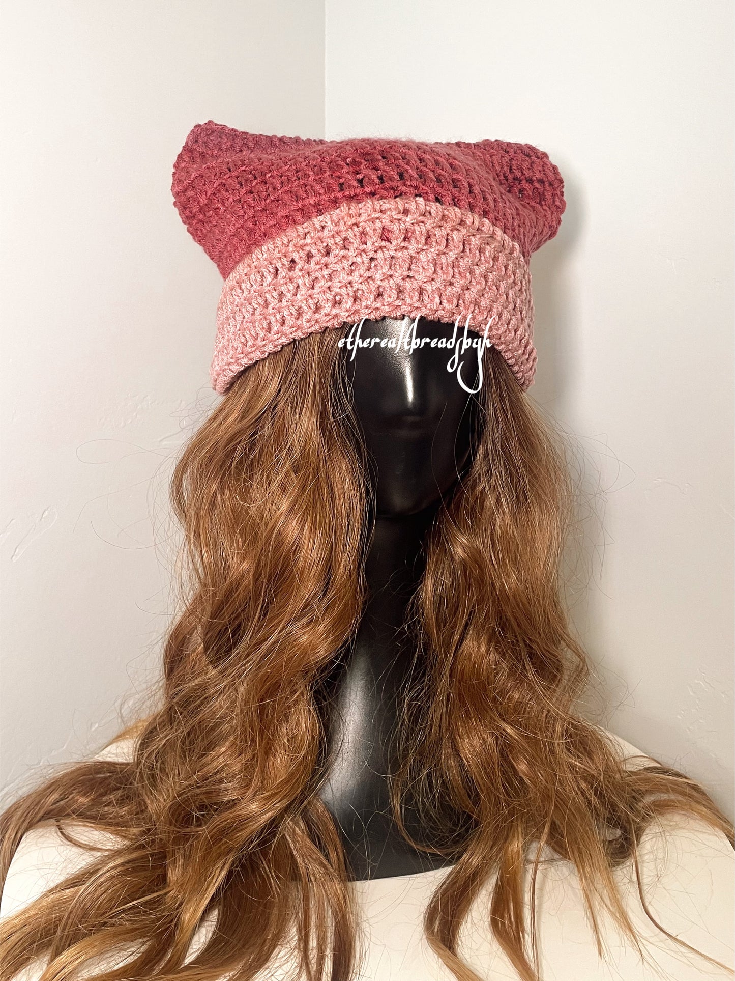 Maroon Ombré Cat Ear Beanie