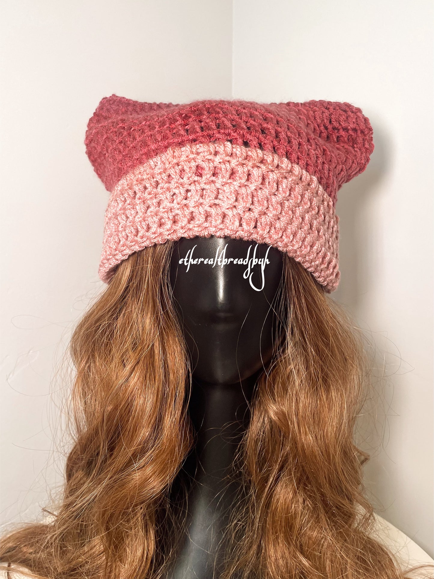 Maroon Ombré Cat Ear Beanie