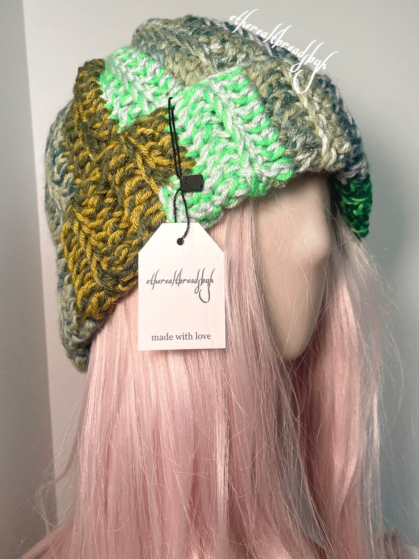 Green Scrap Yarn Duo Chunky Beanie