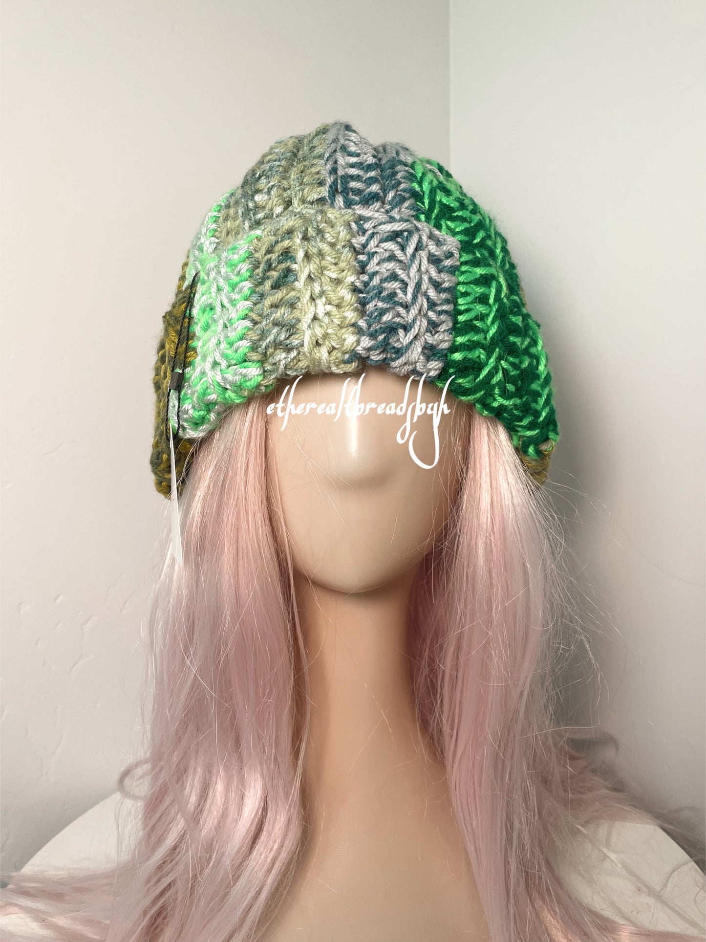 Green Scrap Yarn Duo Chunky Beanie