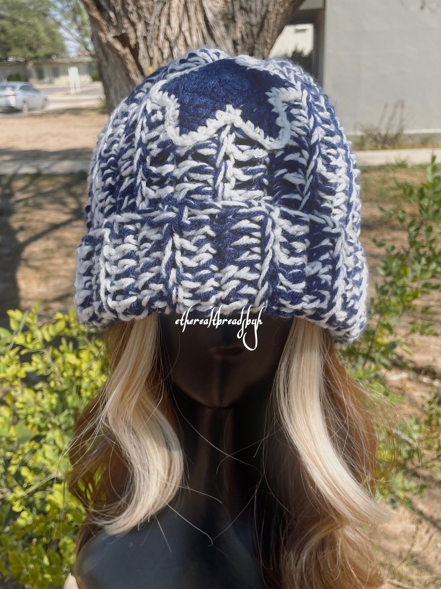 Navy + White Duo Chunky Beanie W/ Star