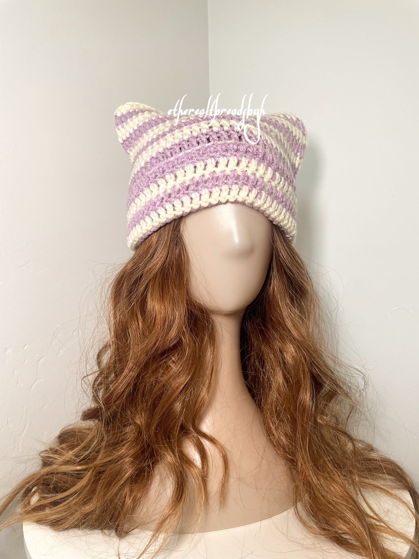 Ivory + Sparkly Lavender Cat Ear Beanie