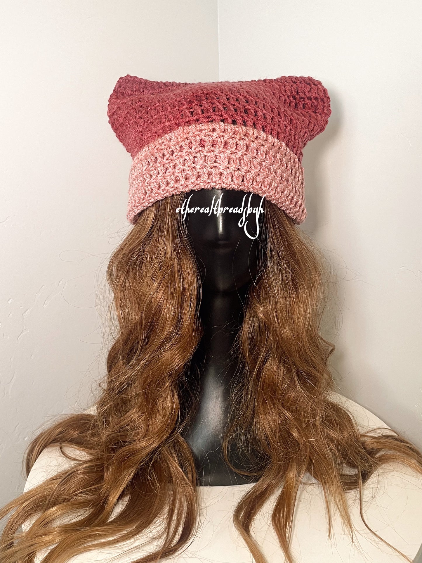 Maroon Ombré Cat Ear Beanie