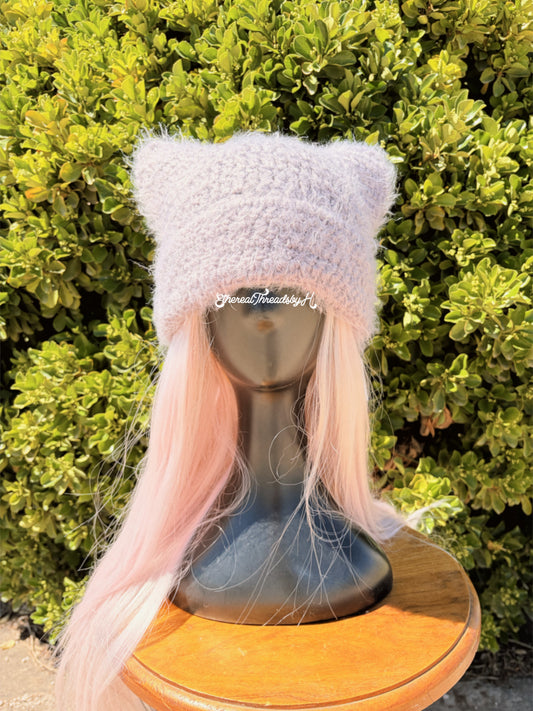 Amethyst Fuzzy Cat Ear Beanie