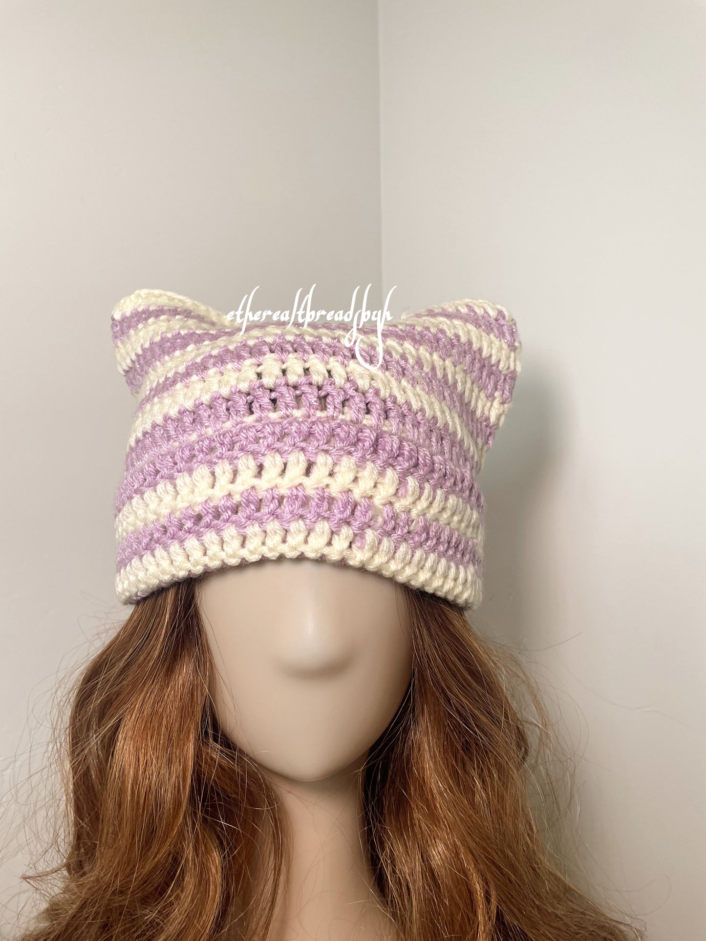 Ivory + Sparkly Lavender Cat Ear Beanie