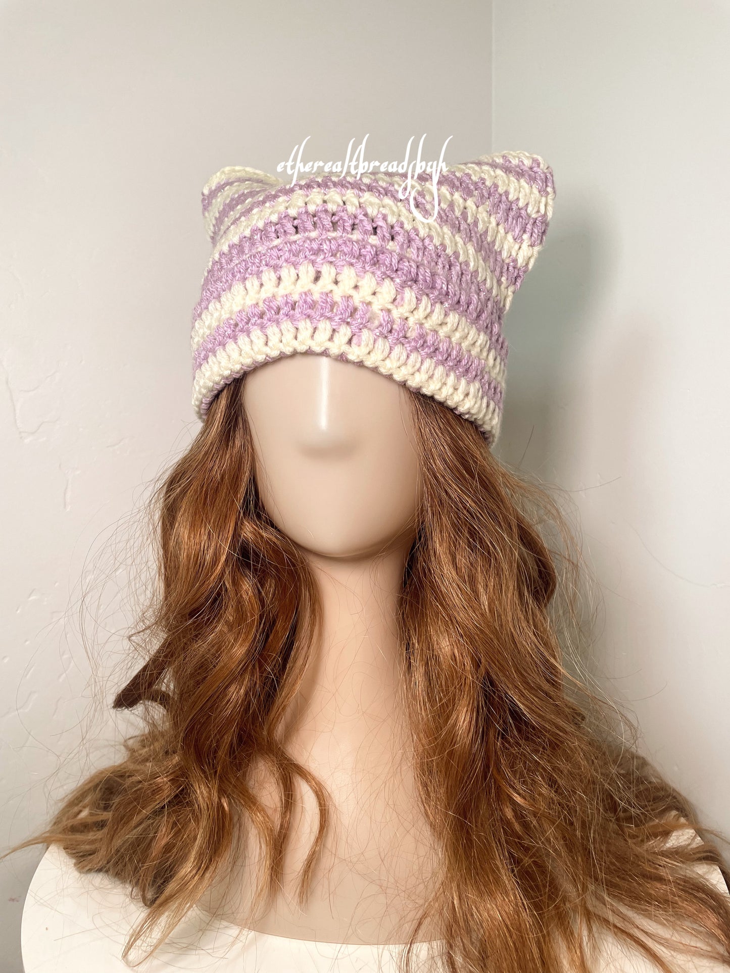 Ivory + Sparkly Lavender Cat Ear Beanie
