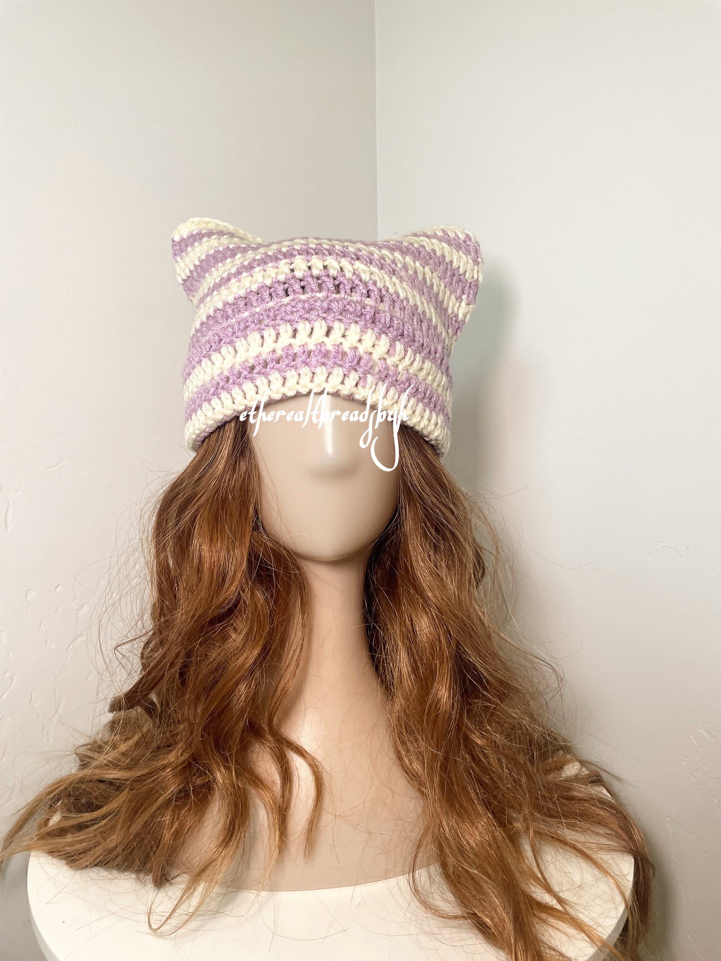 Ivory + Sparkly Lavender Cat Ear Beanie